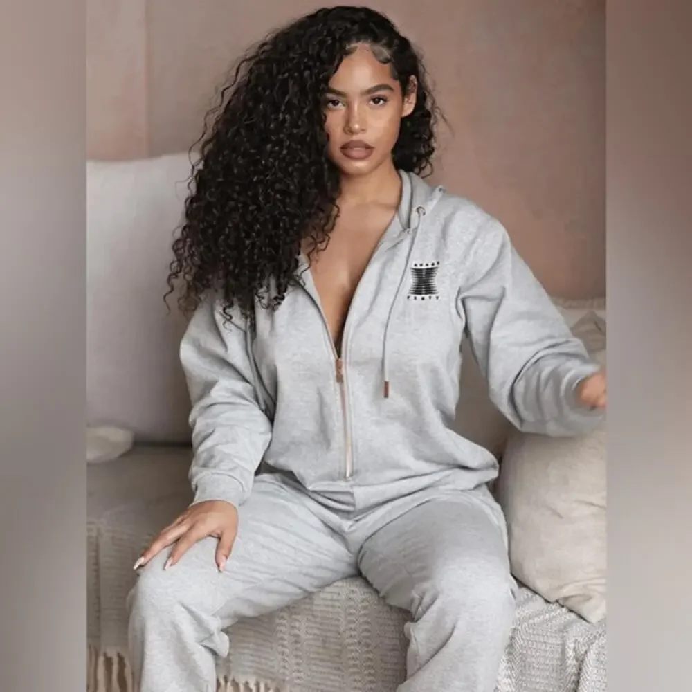 Rihanna Savage X Fenty Grey Logo Hooded loungewear bodysuit pajamas - Size M/L - Picture 1 of 5
